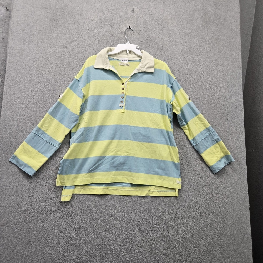 We The Free Women Polo XS Yellow Striped Auggie Oversized Preppy Slouchy Collar